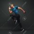 Full length portrait of a healthy muscular sportsman jumping isolated over dark background. Dynamic movement. Side view